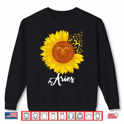 Sweatshirt Aries Sunflower Zodiac Sign Floral Astrology Women Shirt