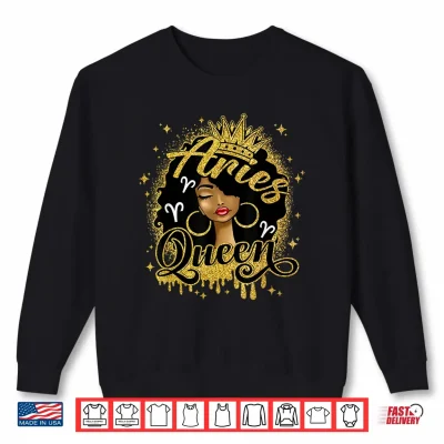 Sweatshirt Aries Queen Curly Afro Women Its My Birthday Zodiac Shirt