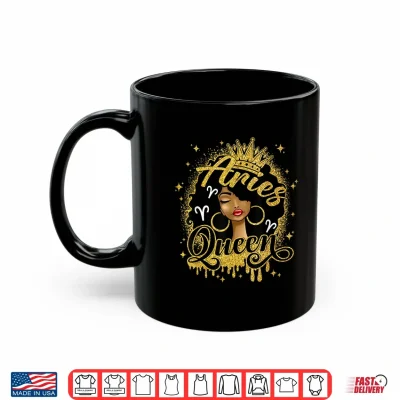 Mug Aries Queen Curly Afro Women Its My Birthday Zodiac Shirt