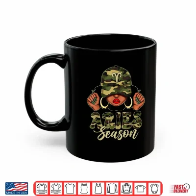 Mug Aries Season Afro Black Woman Camo Cap Zodiac Sign Shirt