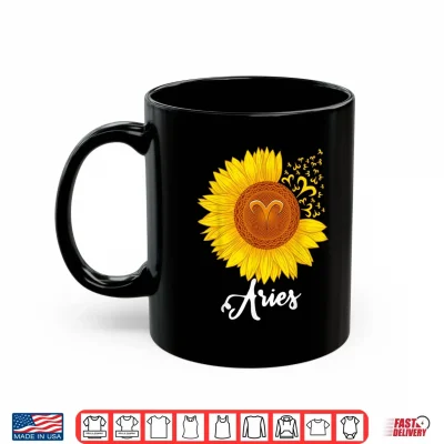 Mug Aries Sunflower Zodiac Sign Floral Astrology Women Shirt