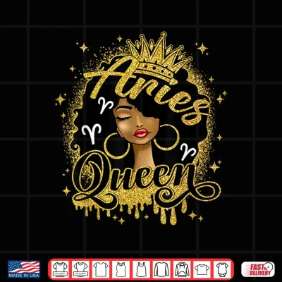 Design Aries Queen Curly Afro Women Its My Birthday Zodiac Shirt