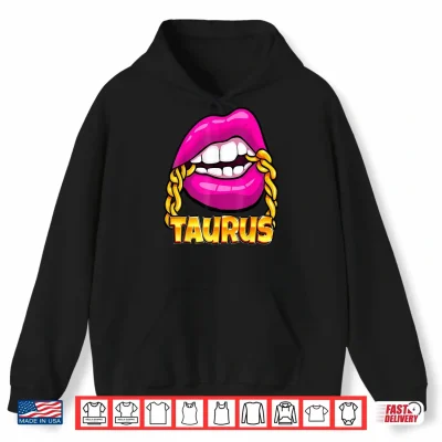 Hoodie Black Queen Juicy Lips Pink Gold Chain Taurus Zodiac Sign Shirt