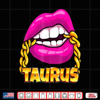 Design Black Queen Juicy Lips Pink Gold Chain Taurus Zodiac Sign Shirt