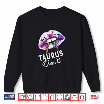 Sweatshirt Womens Sexy Womens Taurus Queen Lips Zodiac Star Sign Chain Shirt