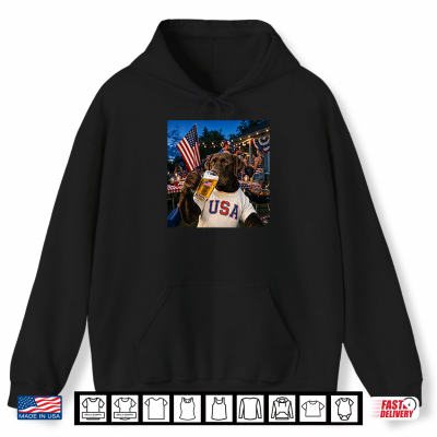 Hoodie Patriotic Chocolate Lab Drinking Beer USA Dog 4th Of July Shirt