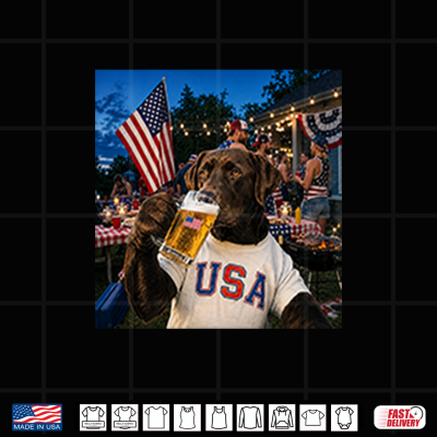 Design Patriotic Chocolate Lab Drinking Beer USA Dog 4th Of July Shirt