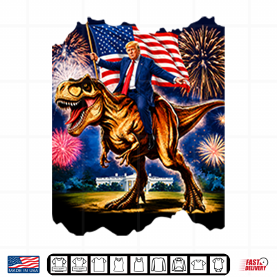 Design Trump Riding T Rex American Flag Fireworks 4th Of July Shirt