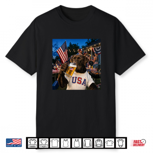 Patriotic Chocolate Lab Drinking Beer Usa Dog 4Th Of July Shirt