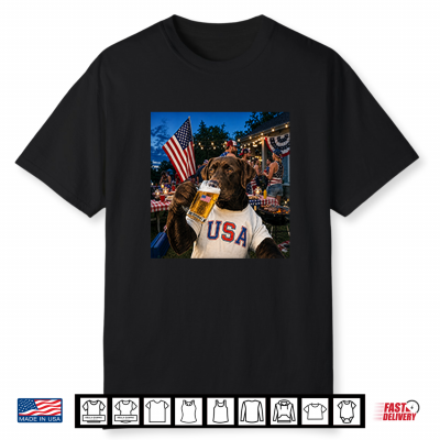 Patriotic Chocolate Lab Drinking Beer Usa Dog 4Th Of July Shirt