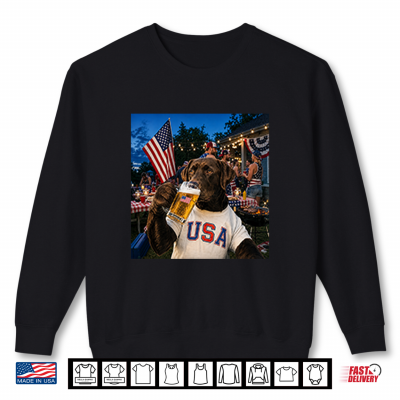 Sweatshirt Patriotic Chocolate Lab Drinking Beer USA Dog 4th Of July Shirt 1