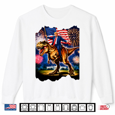 Sweatshirt Trump Riding T Rex American Flag Fireworks 4th Of July Shirt 1