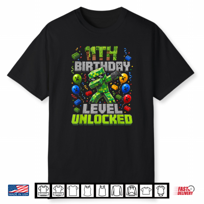 11Th Birthday Level Unlocked Pixel 11 Year Old Funny Gamer Shirt