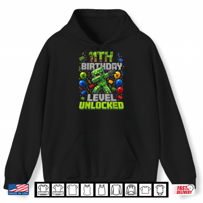 Hoodie 11th Birthday Level Unlocked Pixel 11 Year Old Funny Gamer Shirt