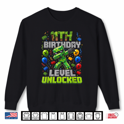 Sweatshirt 11th Birthday Level Unlocked Pixel 11 Year Old Funny Gamer Shirt