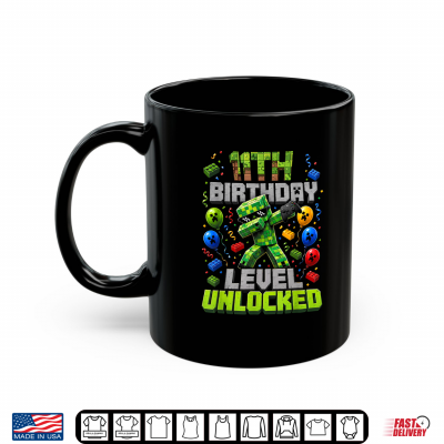 Mug 11th Birthday Level Unlocked Pixel 11 Year Old Funny Gamer Shirt