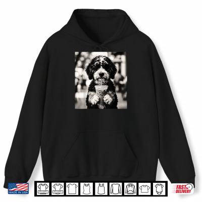 Hoodie Bernedoodle Iced Coffee Photo Funny Dog Lover Art Shirt