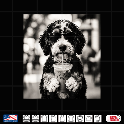 Design Bernedoodle Iced Coffee Photo Funny Dog Lover Art Shirt