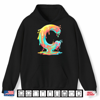 Hoodie Letter C Ice Drip Paint Splash Colorful Alphabet Monogram Shirt