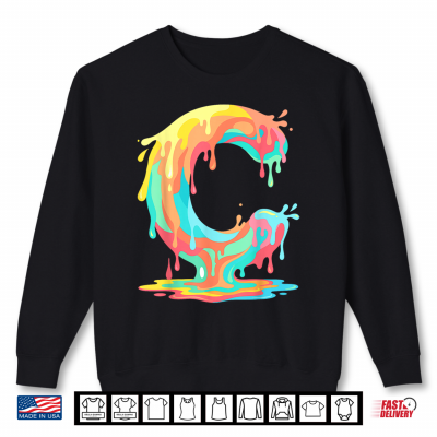 Sweatshirt Letter C Ice Drip Paint Splash Colorful Alphabet Monogram Shirt