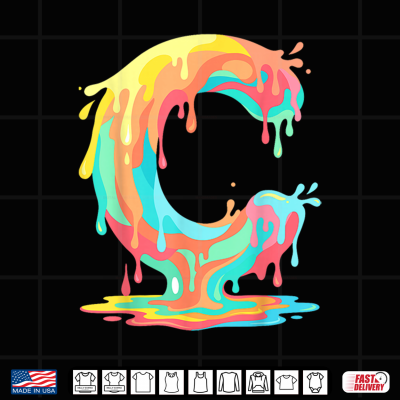 Design Letter C Ice Drip Paint Splash Colorful Alphabet Monogram Shirt