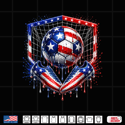 Design Soccer Drip American Flag Tee for Boys Kids Youth 4th July Shirt