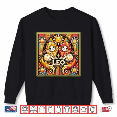 Sweatshirt Leo Cats Zodiac Astrology In Art Deco Shirt
