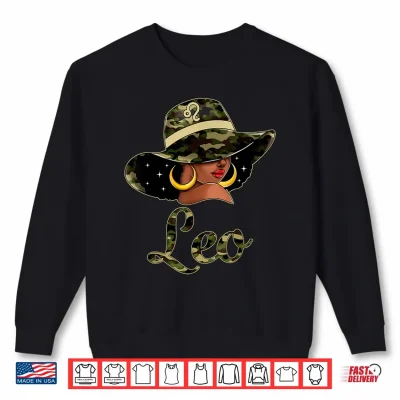 Sweatshirt Leo Queen Black Culture With Hat Camo Afro Zodiac Shirt