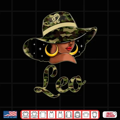 Design Leo Queen Black Culture With Hat Camo Afro Zodiac Shirt