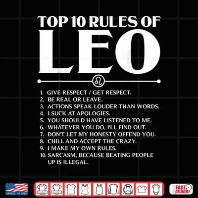 Design Horoscope Symbols Astrology Sign Top 10 Rules Of Leo Shirt