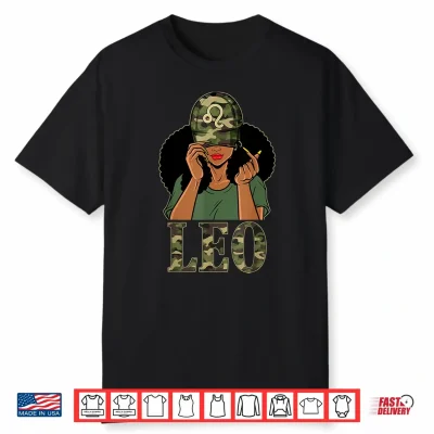 Leo Girl Black Woman With Cap Camo Afro Woman Zodiac Shirt