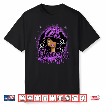 Leo Queen Curly Afro Women Birthday Zodiac Sign Shirt