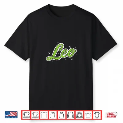 Leo Retro Script Zodiac Green Shirt