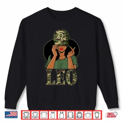 Sweatshirt Leo Girl Black Woman With Cap Camo Afro Woman Zodiac Shirt