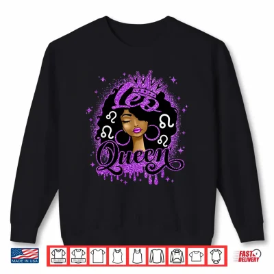 Sweatshirt Leo Queen Curly Afro Women Birthday Zodiac Sign Shirt