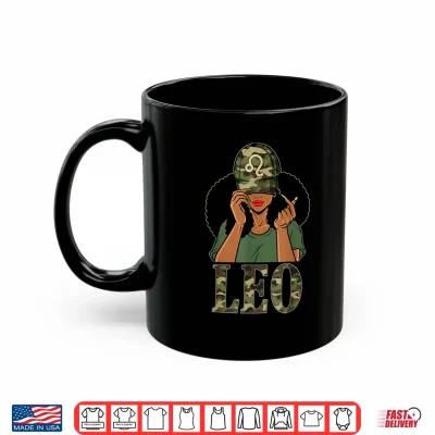 Mug Leo Girl Black Woman With Cap Camo Afro Woman Zodiac Shirt