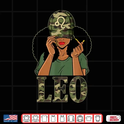 Design Leo Girl Black Woman With Cap Camo Afro Woman Zodiac Shirt