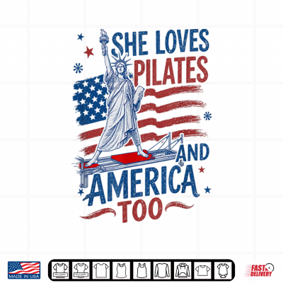 Design She Loves Pilates and America Too Graphic Art Shirt