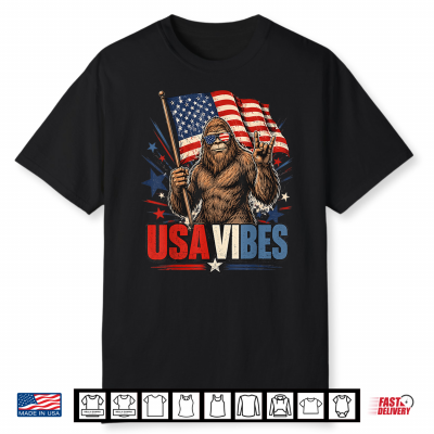 Usa Vibes Bigfoot American Flag Patriotic Funny Graphic Shirt
