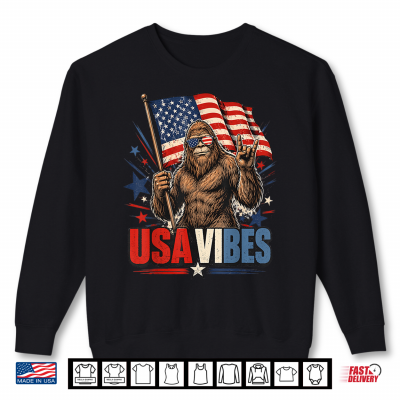 Sweatshirt USA Vibes Bigfoot American Flag Patriotic Funny Graphic Shirt