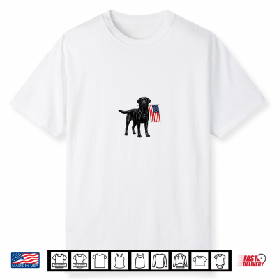 Black Labrador Retriever Holding American Usa Flag 4Th July Shirt