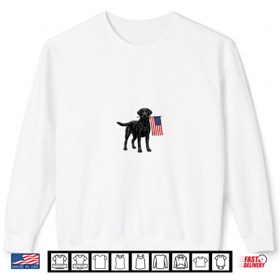Sweatshirt Black Labrador Retriever Holding American USA Flag 4th July Shirt