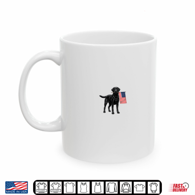 Mug Black Labrador Retriever Holding American USA Flag 4th July Shirt