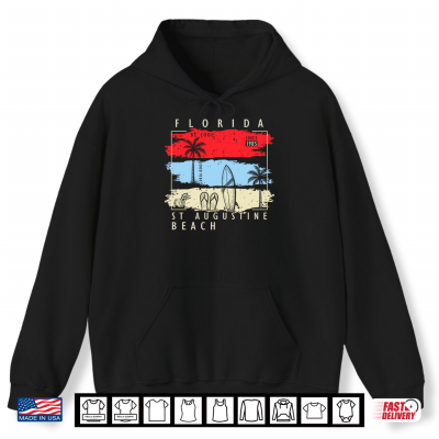 Hoodie Palm Tree Retro Summer St Augustine Beach Florida Vacation Shirt