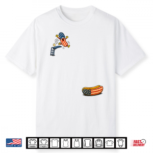 Usa Flag Hotdog Jumping Into Bun Patriotic Hotdog Dive Shirt