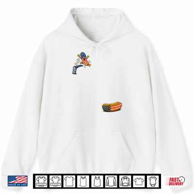 Hoodie USA Flag Hotdog Jumping Into Bun Patriotic Hotdog Dive Shirt