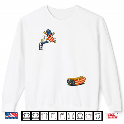 Sweatshirt USA Flag Hotdog Jumping Into Bun Patriotic Hotdog Dive Shirt