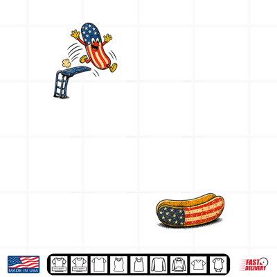 Design USA Flag Hotdog Jumping Into Bun Patriotic Hotdog Dive Shirt
