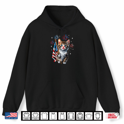 Hoodie Independence Day Cat 4Th of July Patriotic USA Flag Graphic Premium Tri Blend Shirt