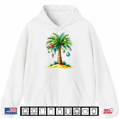 Hoodie Tropical Christmas Hawaiian Santa Xmas Lights Palm Tree Shirt